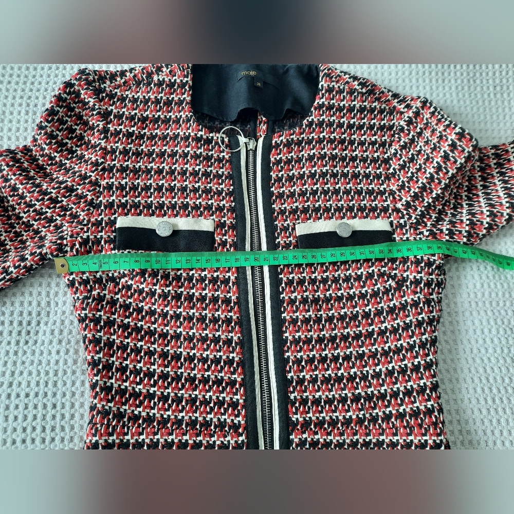 Maje Red Black White Tweed Zip-Front Dress - Picture 11 of 12